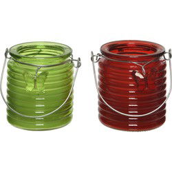Citronella kaars - 2x - in windlicht - groen en rood - 20 branduren - citrusgeur - geurkaarsen