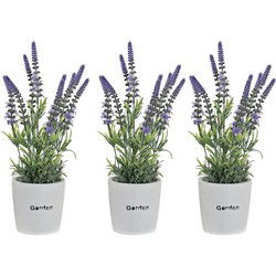Items Kunstplant/bloem Lavendel - 3x - in bloempot - bloemen - 10 x 36 cm - Kunstplanten