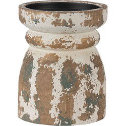 Clayre & Eef Kandelaar  Ø 12x15 cm Bruin Wit Hout Kaarsenstandaard