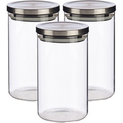 Set van 3x stuks glazen luxe keuken voorraadpotten/voorraadbussen met deksel zilver 1000 ml - Voorraadpot