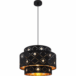 Duurzame LED hanglamp met kristallen | Metaal / Acryl | Zwart & Goud |Hanglampen woonkamer