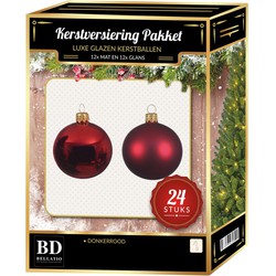 Donkerrode Kerstversiering Kerstballen 24-delig 6 en 8 cm - Kerstbal
