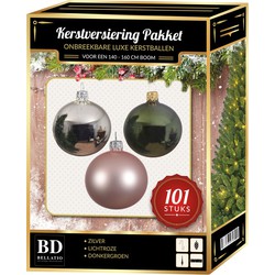 Zilver/lichtroze/donkergroen Kerstversiering voor 150 cm boom 101-delig - Kerstbal