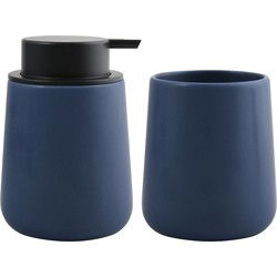 MSV Zeeppompje en drink/tandenborstel beker - badkamer set Malmo - keramiek - donkerblauw - Badkameraccessoireset