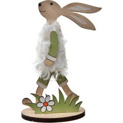 Clayre & Eef Decoratie Beeld Konijn Bruin Groen Hout