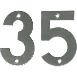 AMIG Huisnummer 35 - massief Inox RVS - 10cm - incl. bijpassende schroeven - zilver - Huisnummers