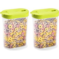 Plasticforte Voedselcontainer strooibus - 2x - groen - inhoud 1 liter - kunststof - 15 x 7 x 19 cm - Voorraadpot