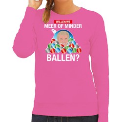 Bellatio Decorations Foute kersttrui/sweater dames - meer/minder ballen - Wilders - roze - politiek S - kerst truien