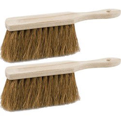 Sorex Houten stoffer - 2x - 28 cm - met kokosvezel - binnen en buiten - Stoffer en blik
