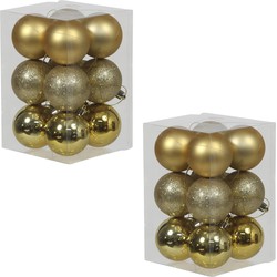 24x Gouden kunststof kerstballen 6 cm glans/mat/glitter - Kerstbal