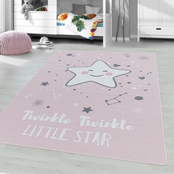 Tapijtenloods Play Vloerkleed Kinderkamer Little Star Laagpolig Roze- 140x200 CM