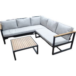 Auckland cornerset zwart/acacia light teak look incl. royal stone grey kussens