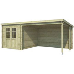 Blokhut met overkapping Sunniva 570x275 Olijfgroen Geimpregneerd