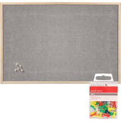 Prikbord incl. 40x punaises gekleurd - 60 x 80 cm - grijs - textiel - Prikborden