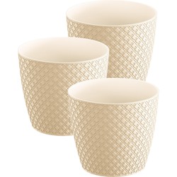 3x stuks orient stijl plantenpot/bloempot kunststof dia 22 cm en hoogte 19 cm creme wit - Plantenpotten