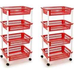 2x stuks rode opberg trolley/roltafel met 4 manden 85 cm - Opbergmanden