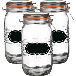 Weckpot/inmaakpot - 4x - 1.5L - glas - met beugelsluiting - incl. etiketten - Weckpotten