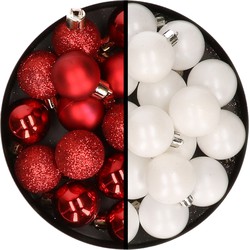 36x stuks kunststof kerstballen rood en wit 3 en 4 cm - Kerstbal