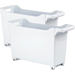 Set van 6x stuks kunststof trolleys wit op wieltjes L45 x B17 x H29 cm - Opberg trolley