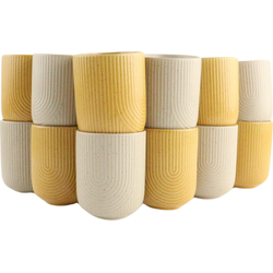 OTIX Koffiekopjes - zonder Oor - Set van 12 - Kopjes - Koffietassen - Beige - Geel - Mustard yellow - Theemok - 190ml - SPRUCE en TEAK