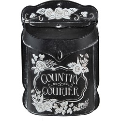 Clayre & Eef Brievenbus  26x10x35 cm Zwart Ijzer Bloemen Country courier Wandbrievenbus