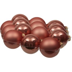 18x stuks glazen kerstballen koraal roze 8 cm mat/glans - Kerstbal