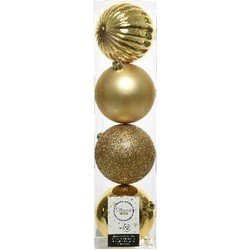 4x Kunststof kerstballen mix licht goud 10 cm kerstboom versiering/decoratie - Kerstbal