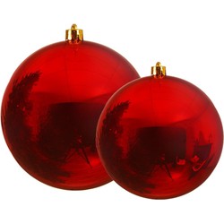 Grote kerstballen 2x stuks rood 14 en 20 cm kunststof - Kerstbal