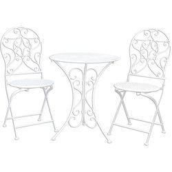 Clayre & Eef Bistroset Bistrotafel Bistrostoel 3-delig Wit IJzer