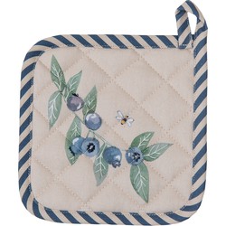 Clayre & Eef Kind Pannenlap  16x16 cm Beige Blauw Katoen Bosbessen Afgiet Pannenlap