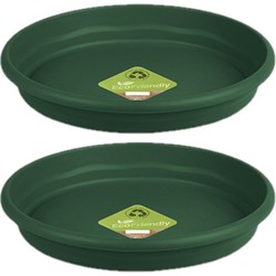 Set van 2x stuks bloempot/plantenpot onderschaal donkergroen kunststof diameter 34 cm - Plantenpotten