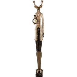 Clayre & Eef Kerstdecoratie Beeld Hert 27x21x160 cm Beige Kunststof Klok