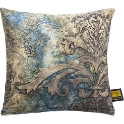 PTMD Triva Blue cotton velvet cushion antique print S