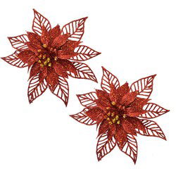 Clayre & Eef Kersthanger Set van 2 Kerstster 15 cm Rood Kunststof