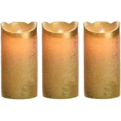 3x Gouden stompkaarsen met led-licht 15 cm - LED kaarsen