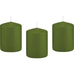 8x Kaarsen olijfgroen 6 x 8 cm 29 branduren sfeerkaarsen - Stompkaarsen