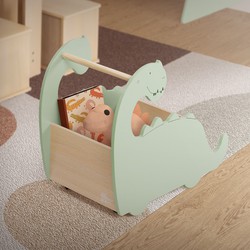 Kinderspeelgoedkist dino design beige/groen op wielen gemaakt van hout Joyz