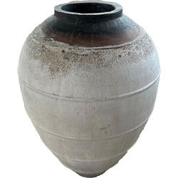 PTMD Jinsu White Round GRC Jar Pot With Lines Low