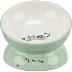 TRIXIE VOERBAK / DRINKBAK KAT VERHOOGD KERAMIEK SALIE / WIT 150 ML 13 CM