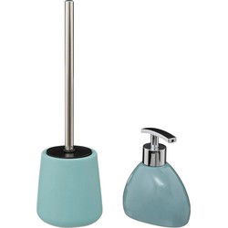 5Five WC-/toiletborstel in houder - ijsblauw - keramiek - met zeeppompje 300 ml - Badkameraccessoireset
