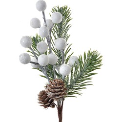 Clayre & Eef Decoratie Tak 22 cm Wit Groen Kunststof Kerstdecoratie