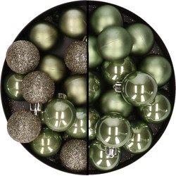 30x stuks kunststof kerstballen mosgroen 3 en 4 cm - Kerstbal