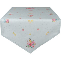 Clayre & Eef Tafelloper  50x160 cm Groen Katoen Bloemen Tafelkleed