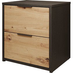 Meubella - Nachtkastje Augustus - Eiken - Zwart - 44 cm - Set van 2