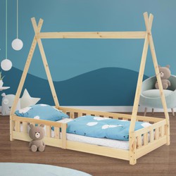 Kinderbed Tipi 80x160 cm van grenenhout met uitvalbeveiliging en lattenbodem Houten bed ML design