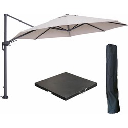 Garden Impressions Hawaii zweefparasol Ø350 cm carbon black / zand met 90kg black polished parasolvoet en parasolhoes