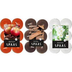 Candles by Spaas geurkaarsen - 36x stuks in 3 geuren - Maxi theelichtjes van 4.5 branduren - geurkaarsen