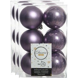36x stuks kunststof kerstballen heide lila paars 6 cm glans/mat - Kerstbal