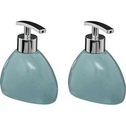5Five Zeeppompje/dispenser - 2x - Silk - kunststeen - ijsblauw - 12.5 cm - 300 ml - Zeeppompjes