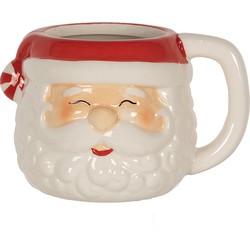 Clayre & Eef Mok Kerstman 450 ml Wit Rood Keramiek Theemok